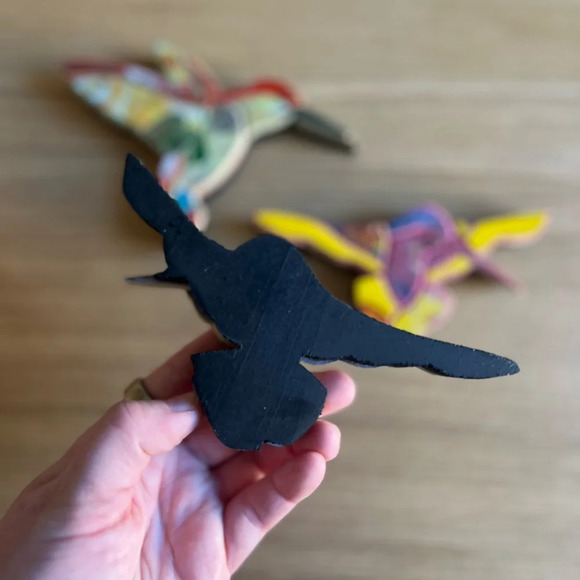 Wall Art: Upcycled Skateboard Hummingbird Wall Art - Handmade Decor - Set of 3 - Picture 8 of 11